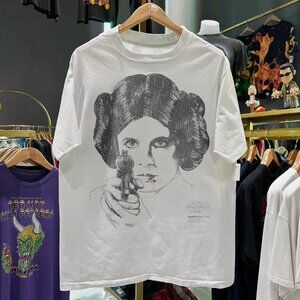 1995 PRINCESS LEIA BIG-FACE WASHED WHITE T-SHIRT